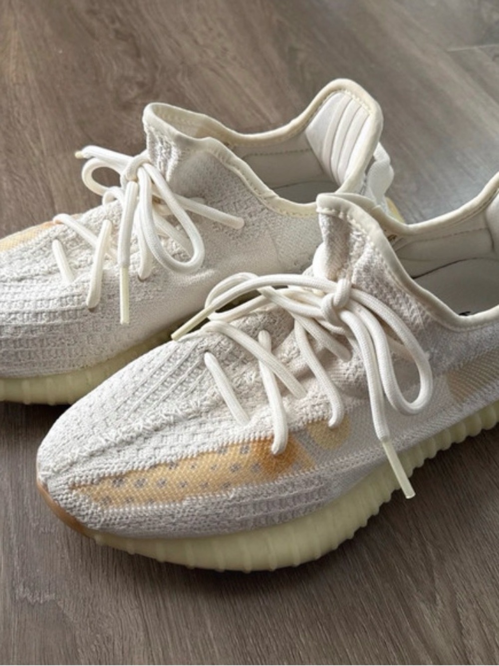 Yeezy Women's Cream Knit Sneakers with Subtle Tan Accent